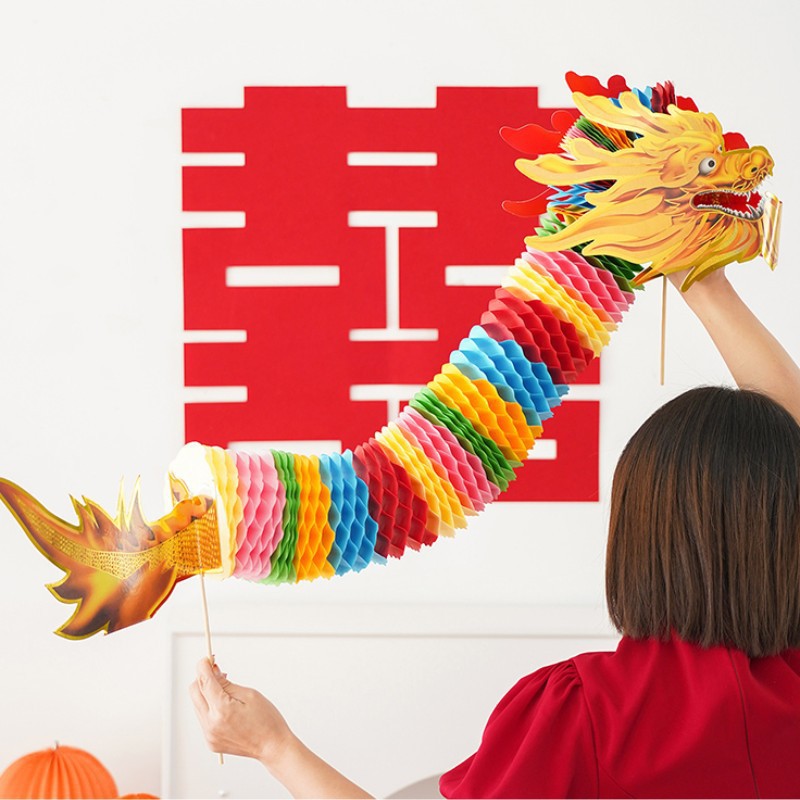 Paper-cutting dragon dance, wedding photo props, Chinese-style handheld colorful dragon, children's gift, small hand dragon dance, lion dance paper-cutting